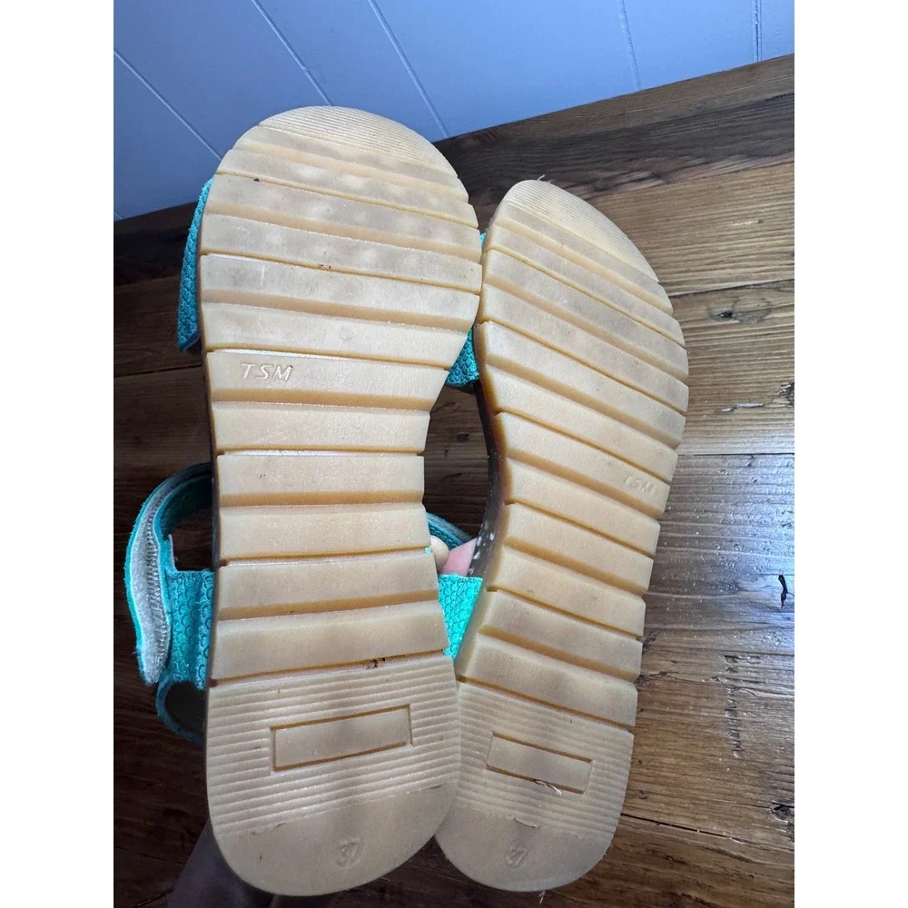 Bopy Seafoam Green‎ Leather Sandals EU 37 Youth 5 Adjustable Comfort Footbed